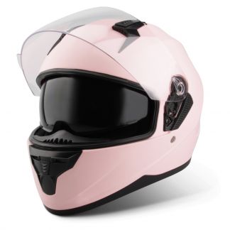 Vinz Kennet mat roze integraalhelm scooterhelm motorhelm zonnevizier vooraanzicht open vizier